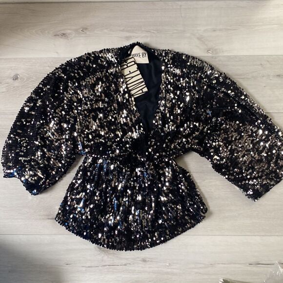 Aniyeby Top Amanda Sequence Nero Color Size S Nwt - Picture 5 of 8